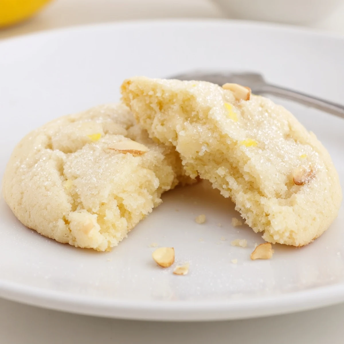 Gluten-Free Lemon Cashew Sugar Cookies rolled in sugar, perfect with afternoon tea