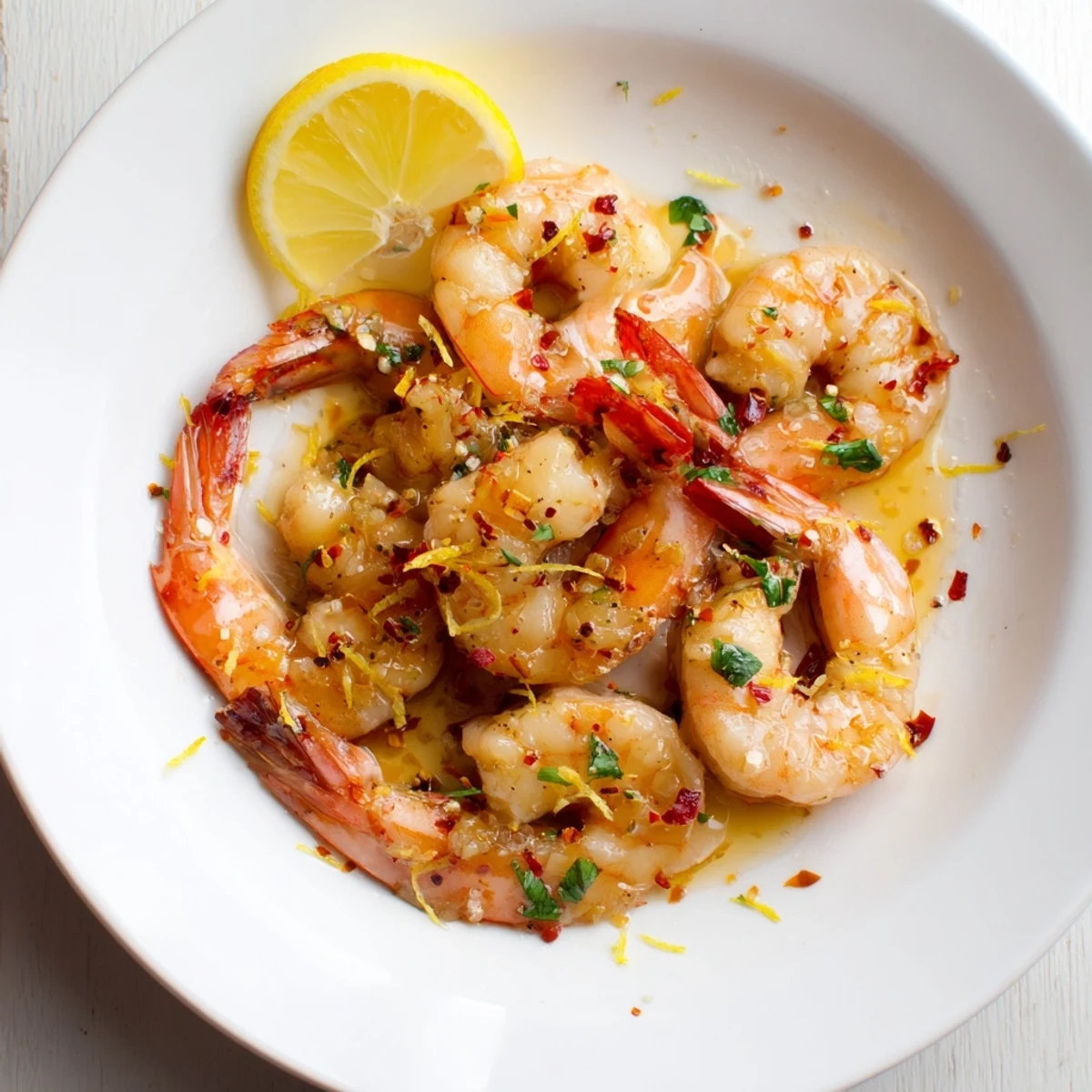 Bright Lemon Chili Glazed Shrimp Skillet tossed with herbs, honeyed citrus sheen.
