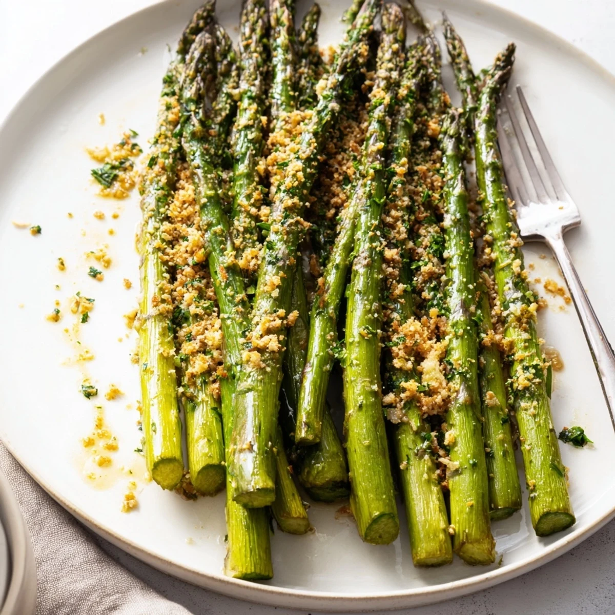 Roasted Asparagus With Garlic Herb Crunch, crisp-tender spears topped with golden crumbs