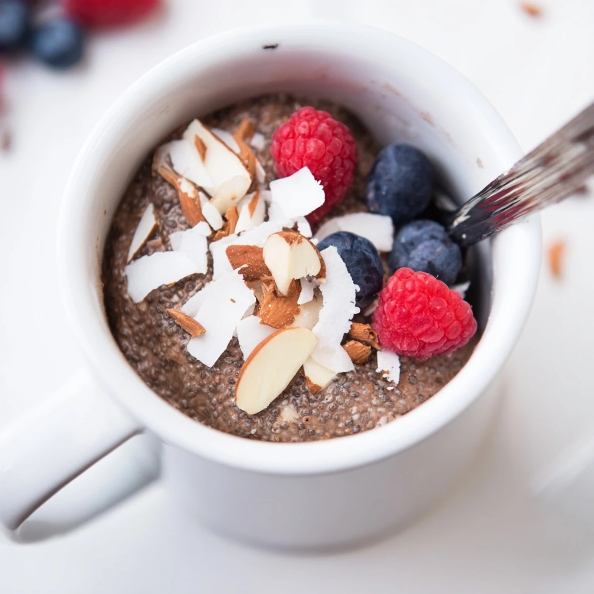 Spoonful of Cocoa Almond Coconut Chia Delight, velvety chocolate, crunchy almond bits  