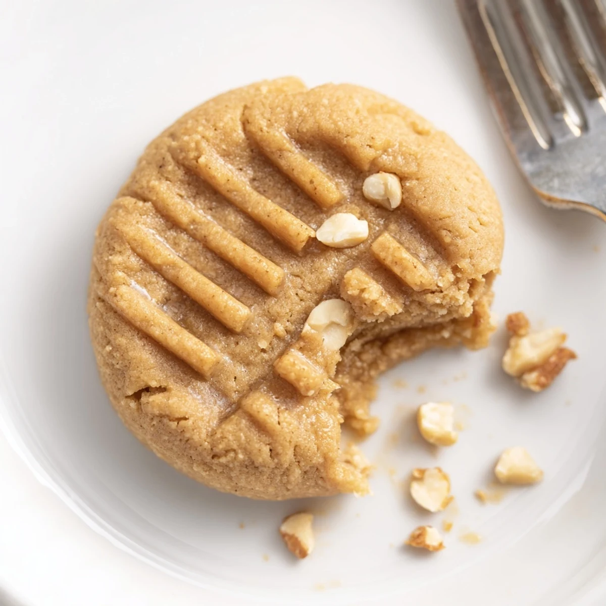 Plate of warm cookies showing fork crisscross, Keto Maple Cashew Butter Cookies