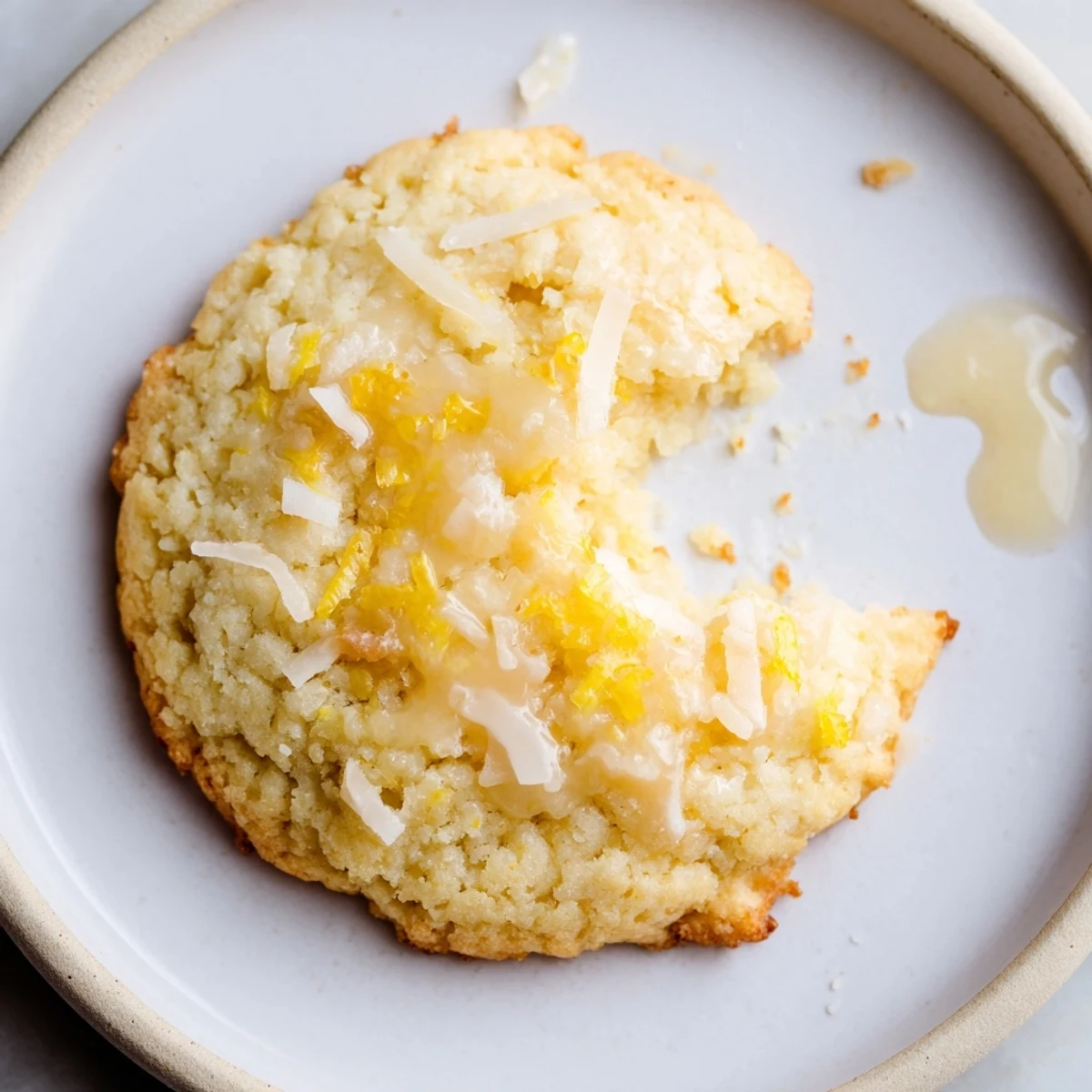 Gluten-Free Lemon Coconut Drizzle Cookies cooling on wire rack with bright glaze