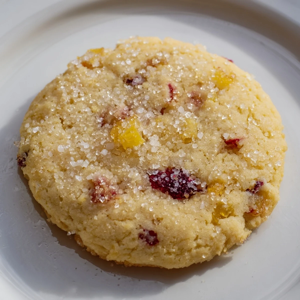 Vegan Pineapple Cherry Sugar Cookies on a cooling rack, golden edges.  