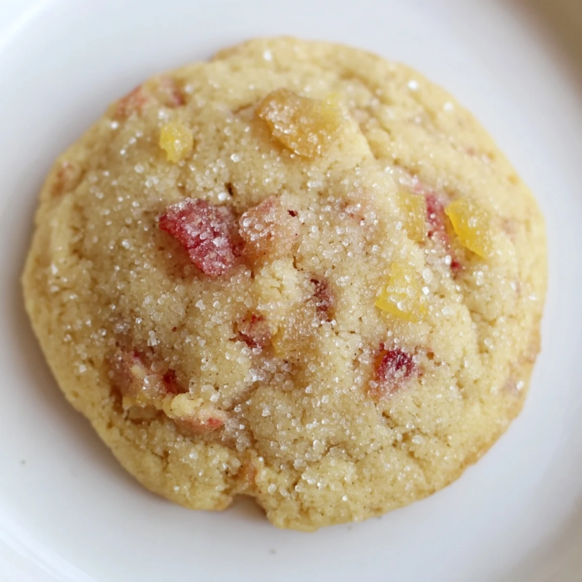 Tray of sugared Vegan Pineapple Cherry Sugar Cookies beside almond milk.