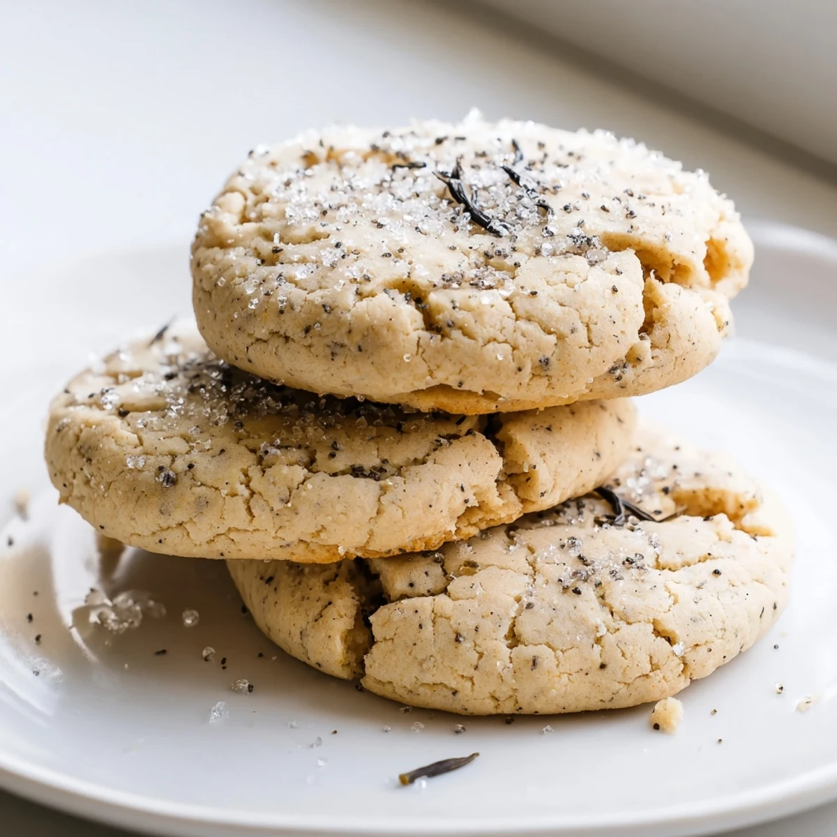 Vegan Vanilla Bean Sugar Cookies cooling on a wire rack, sugar-crisp edges