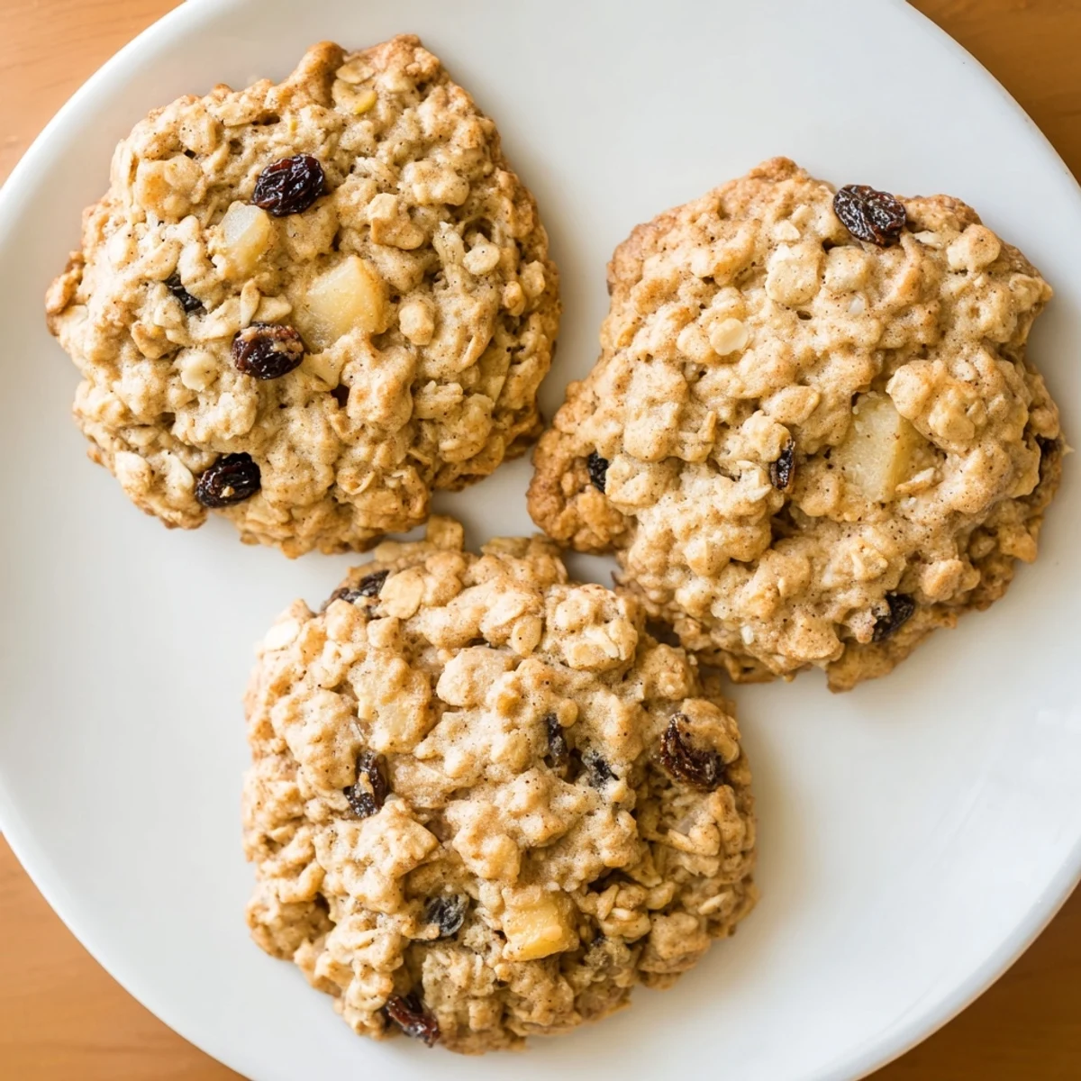 Golden apple vanilla oatmeal raisin cookies fresh from the oven with soft chewy centers