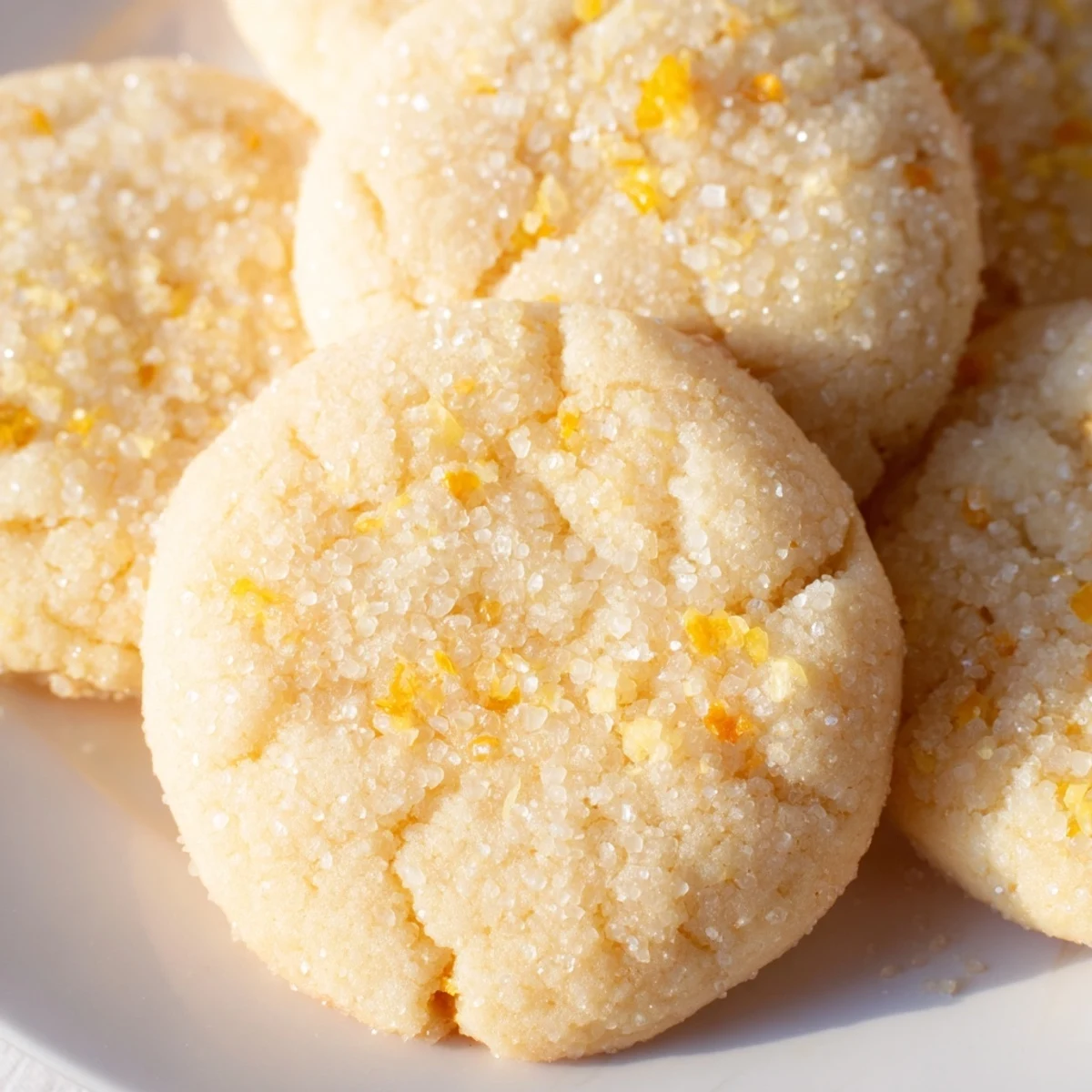 Batch of fluffy vegan vanilla citrus sugar cookies cooling on a wire rack with powdered edges
