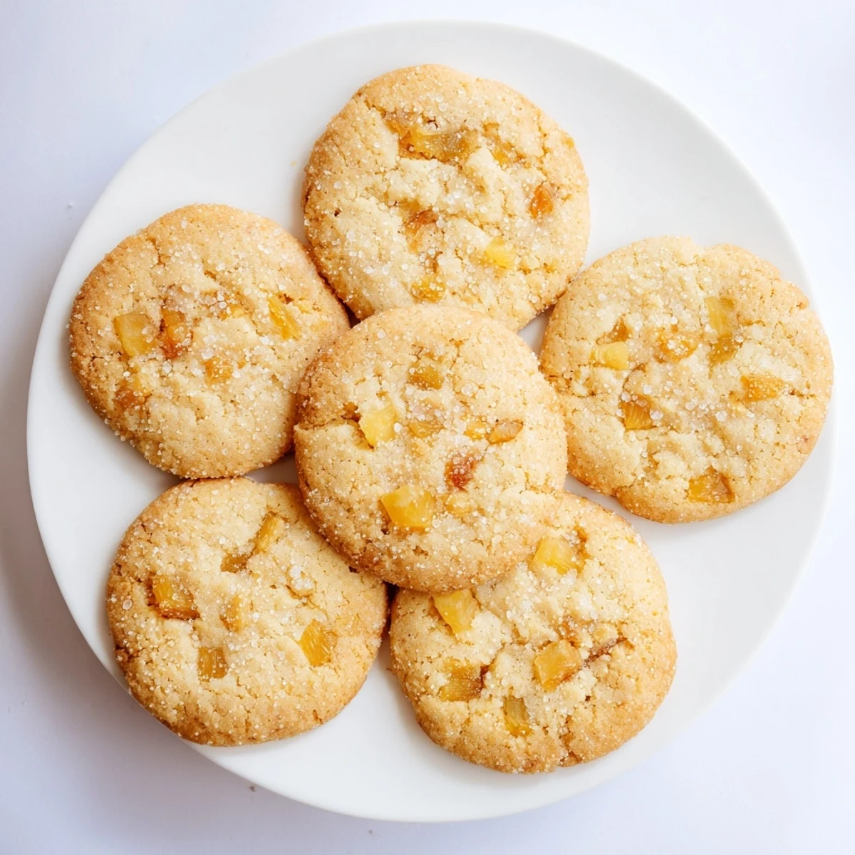 Homemade vegan pineapple apricot sugar cookies arranged on a wire rack with golden lightly crisp edges