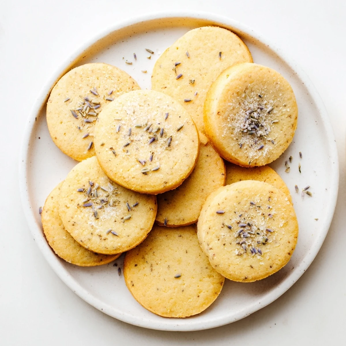 Soft baked vegan vanilla lavender sugar cookies cooling on a wire rack with tea