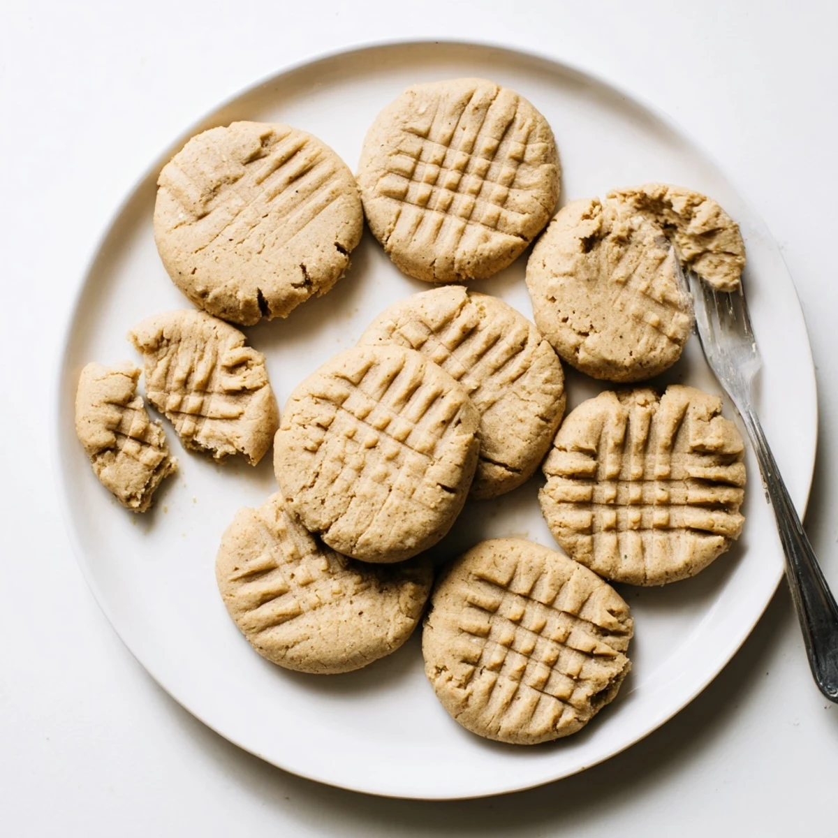 Soft chewy keto maple sunflower butter cookies with fork crisscross pattern on a baking sheet