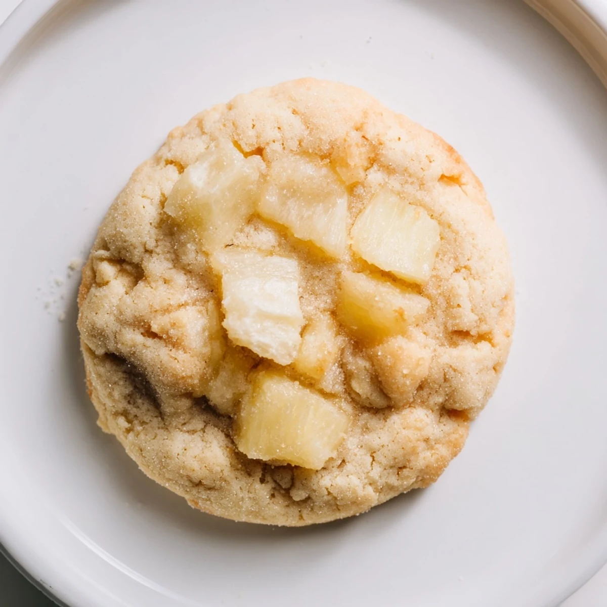 Warm vegan pineapple apple sugar cookies cooling on a wire rack with tropical fruit accents