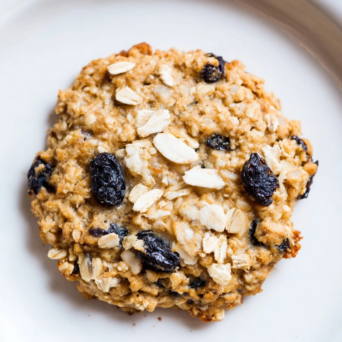 Golden vegan blueberry coconut oatmeal raisin cookies fresh from the oven with visible fruit and coconut flakes