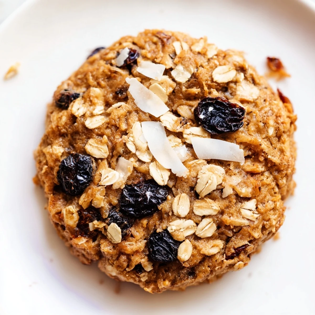 Plate of wholesome vegan blueberry coconut oatmeal raisin cookies featuring plump blueberries, sweet raisins, and toasted coconut