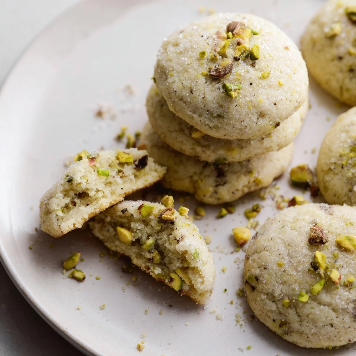 Gluten-Free Lemon Pistachio Sugar Cookies with golden edges, zesty aroma, crunchy pistachios.
