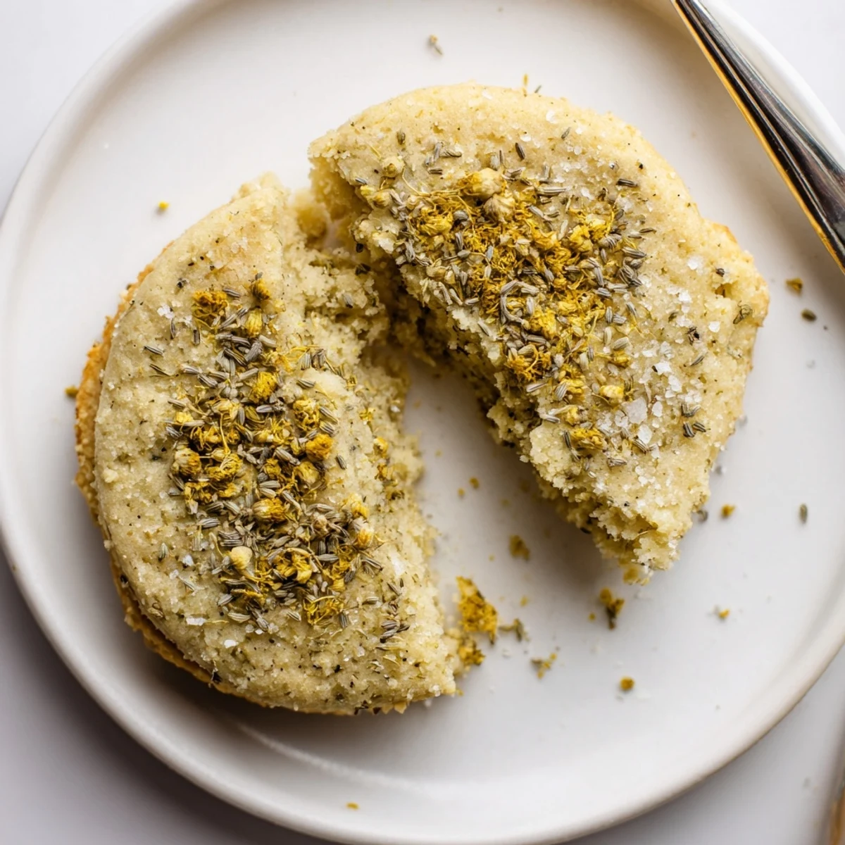 Vegan Vanilla Chamomile Sugar Cookies resting on cooling rack, golden edges.