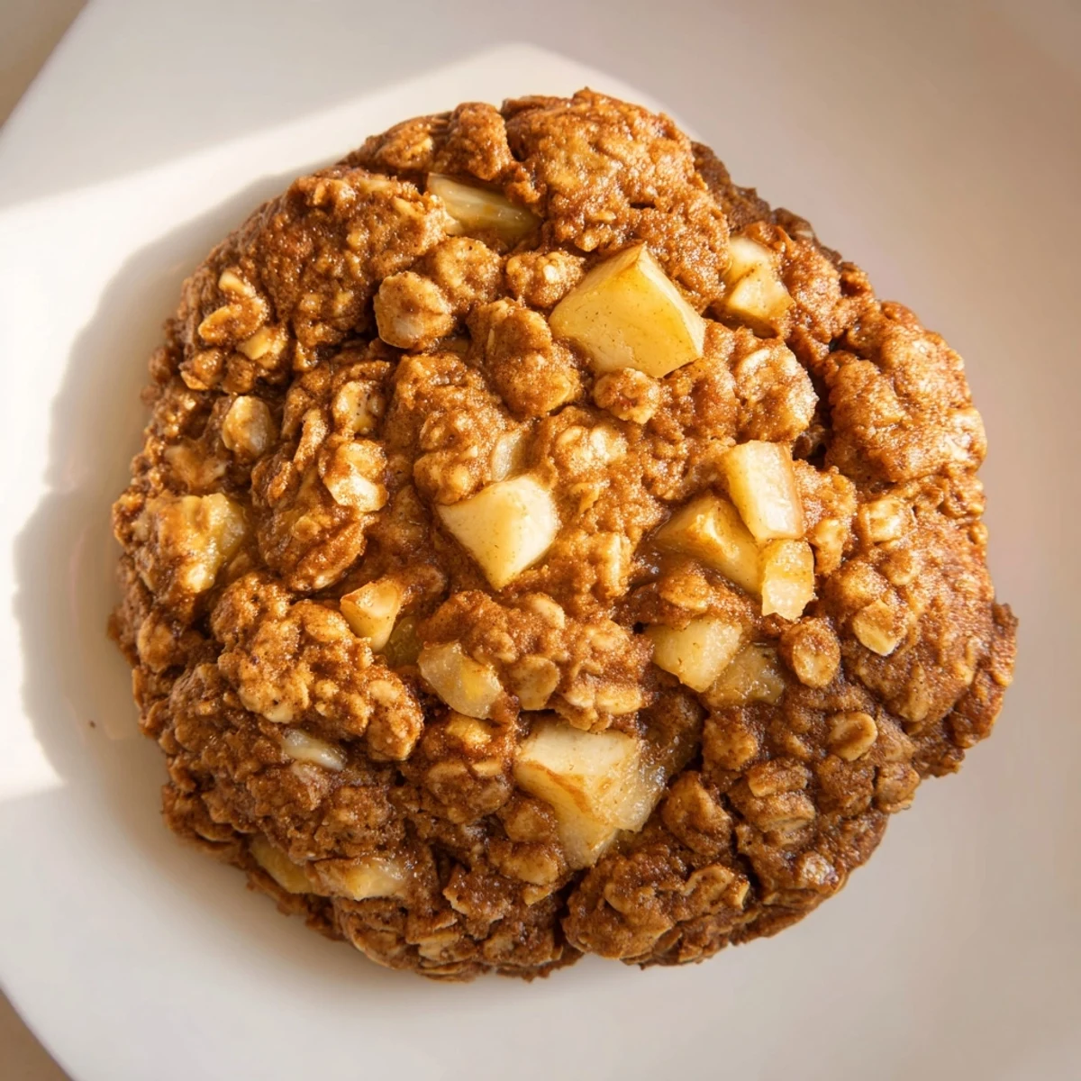 Fresh-baked Apple Gingerbread Oatmeal Raisin Cookies piled on plate, steaming
