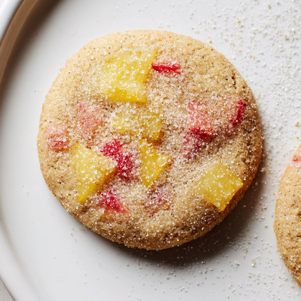 Bowl of Vegan Pineapple Plum Sugar Cookies dusted with sparkling crystal sugar  