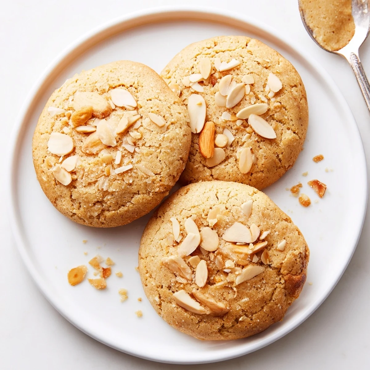 Keto Vanilla Almond Butter Crunch Cookies on parchment, golden edges, nutty aroma