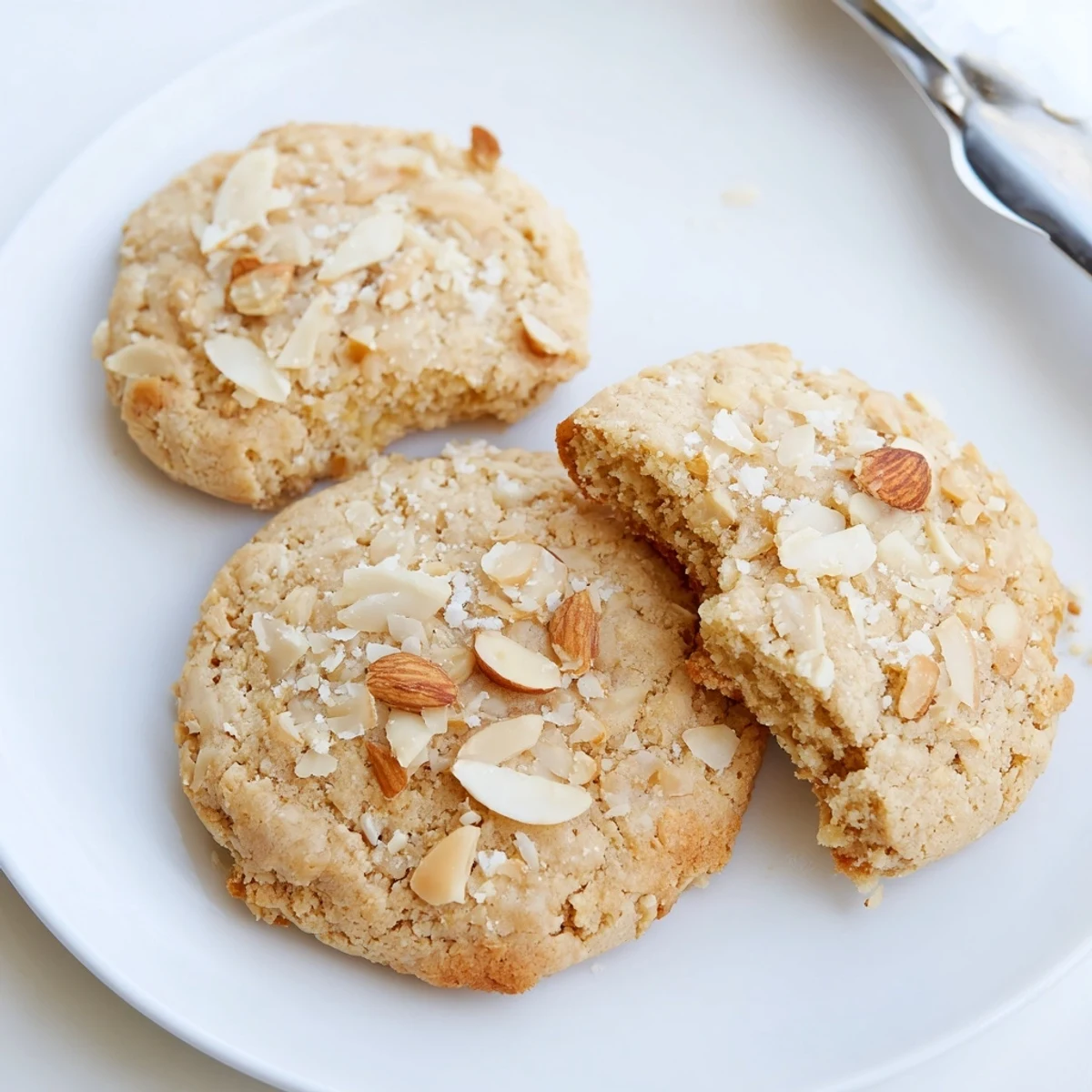Freshly baked Keto Vanilla Almond Butter Crunch Cookies cooling on rack beside coffee