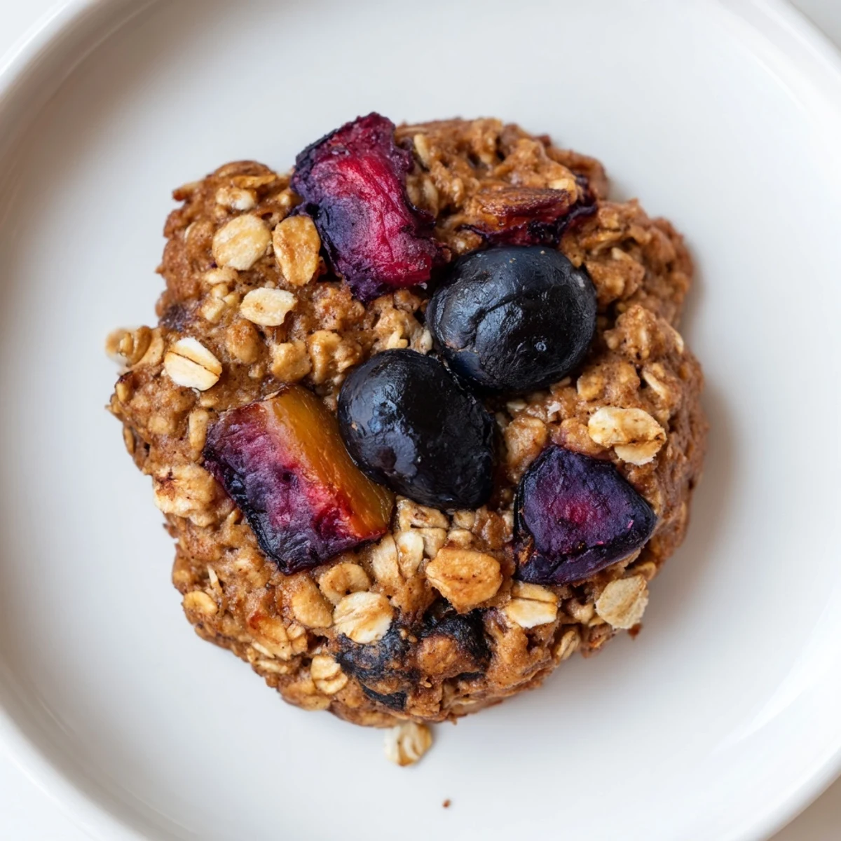 Vegan Blueberry Plum Oatmeal Raisin Cookies soft, slightly golden, bursting with fruit
