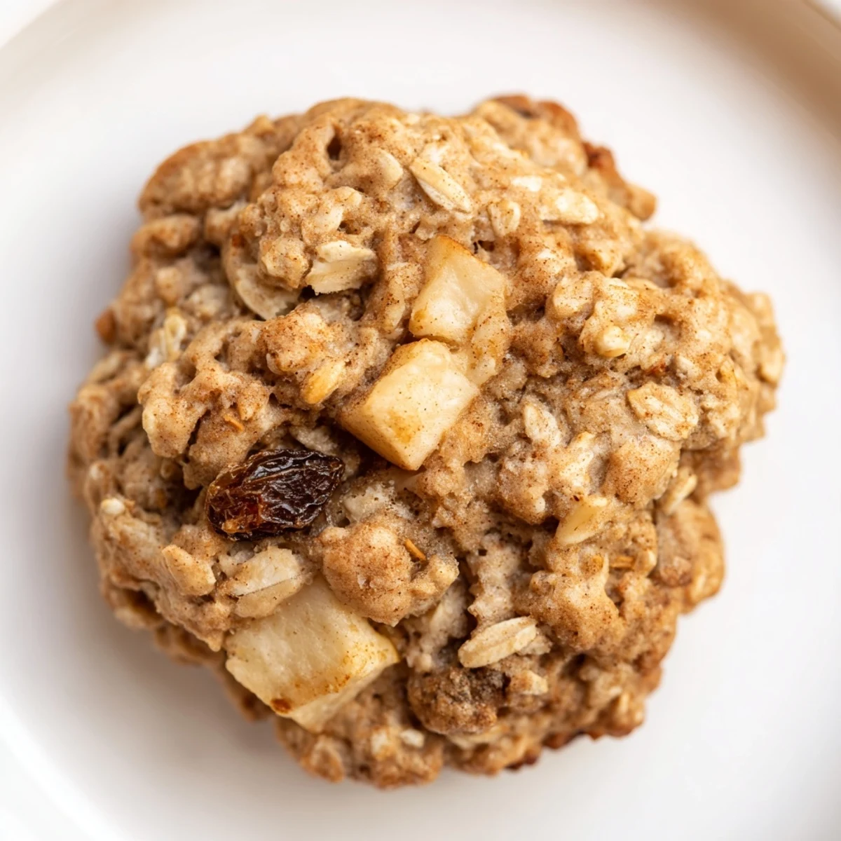 Freshly baked apple spice oatmeal raisin cookies with visible apple chunks and plump raisins