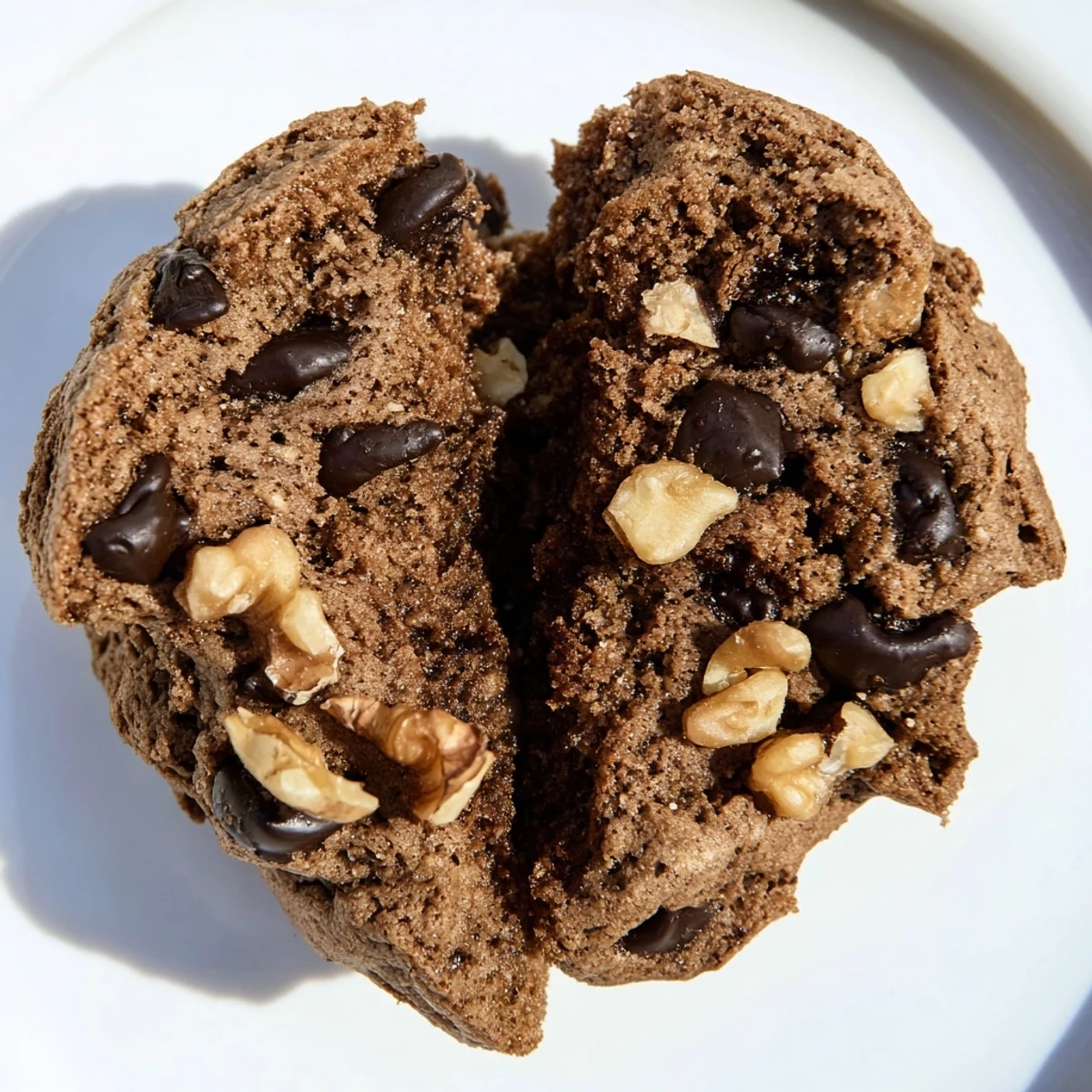 Chewy gluten-free espresso chocolate walnut cookies with melty chocolate chips and crunchy walnut pieces on a wire cooling rack