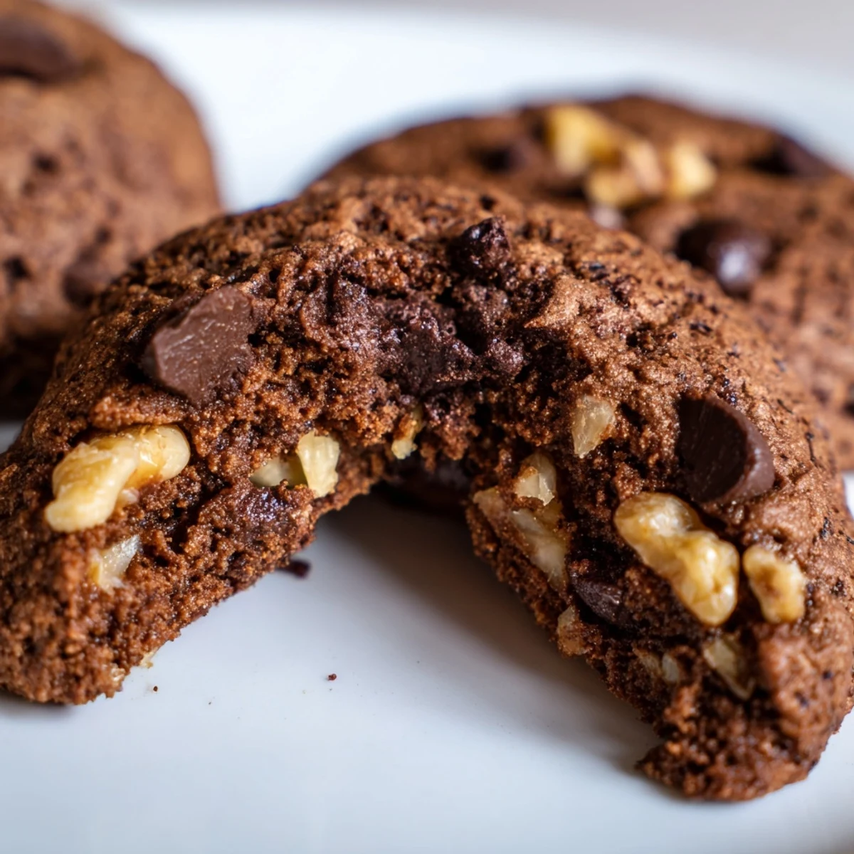 Freshly baked gluten-free espresso chocolate walnut cookies featuring rich cocoa dough studded with dark chocolate and toasted walnuts