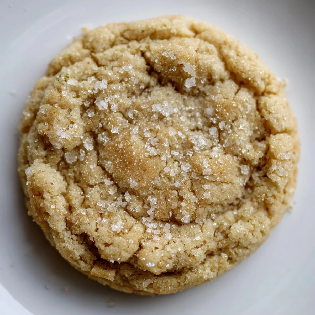 Golden vegan vanilla mint sugar cookies stacked showing their soft crumb and sugary exterior