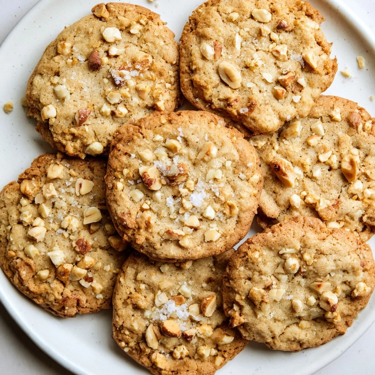 Buttery low-carb maple hazelnut cookies cooling on wire rack with flaky sea salt
