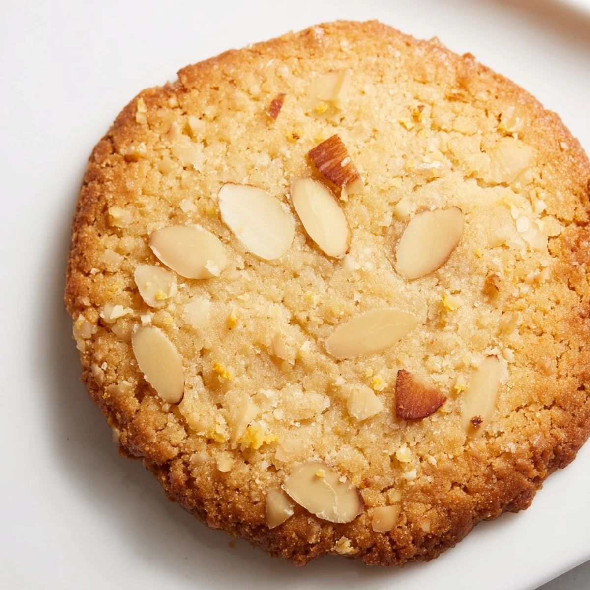 Close-up of gluten-free lemon almond crisp cookies showing crisp texture and bright lemon zest garnish