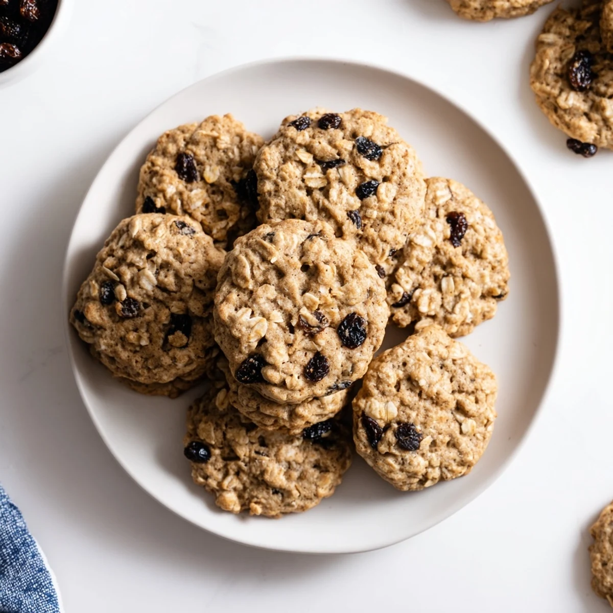 Soft vegan blueberry date oatmeal raisin cookies with golden edges and plump dried fruit