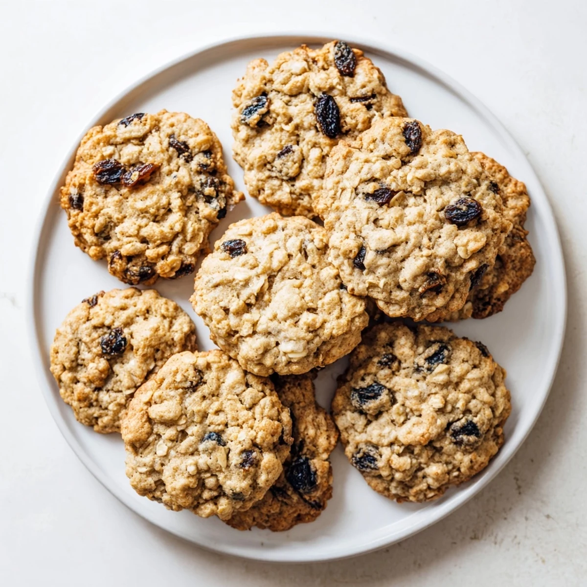 Stack of vegan blueberry date oatmeal raisin cookies dotted with sweet dried fruit
