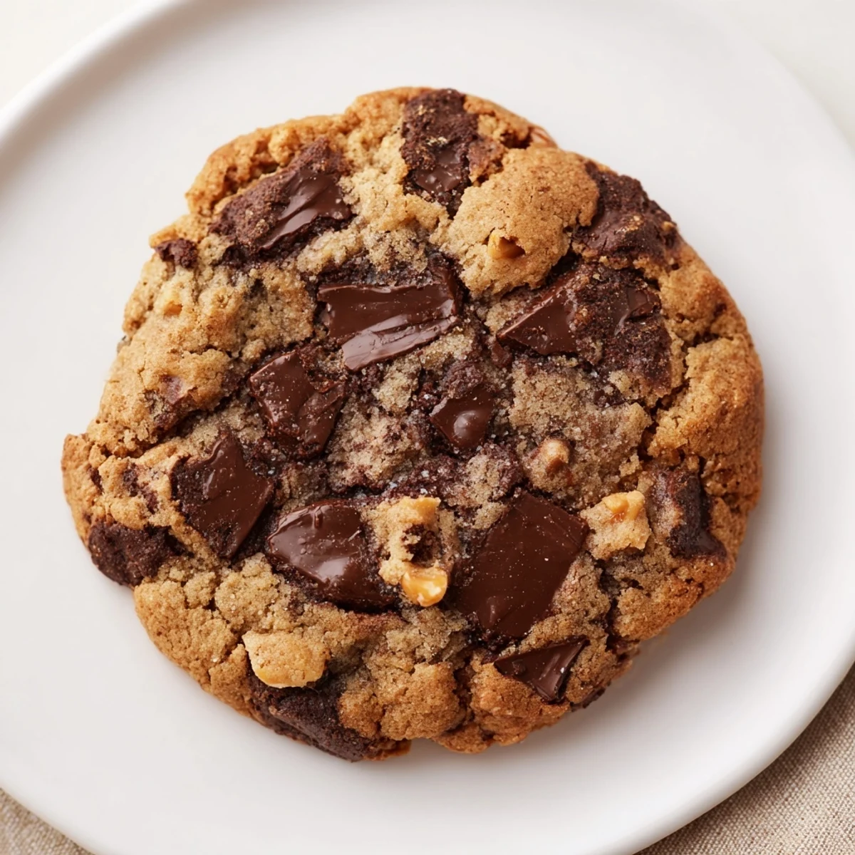 Golden gluten-free dark chocolate cashew crisp cookies fresh from the oven with melted chocolate chunks