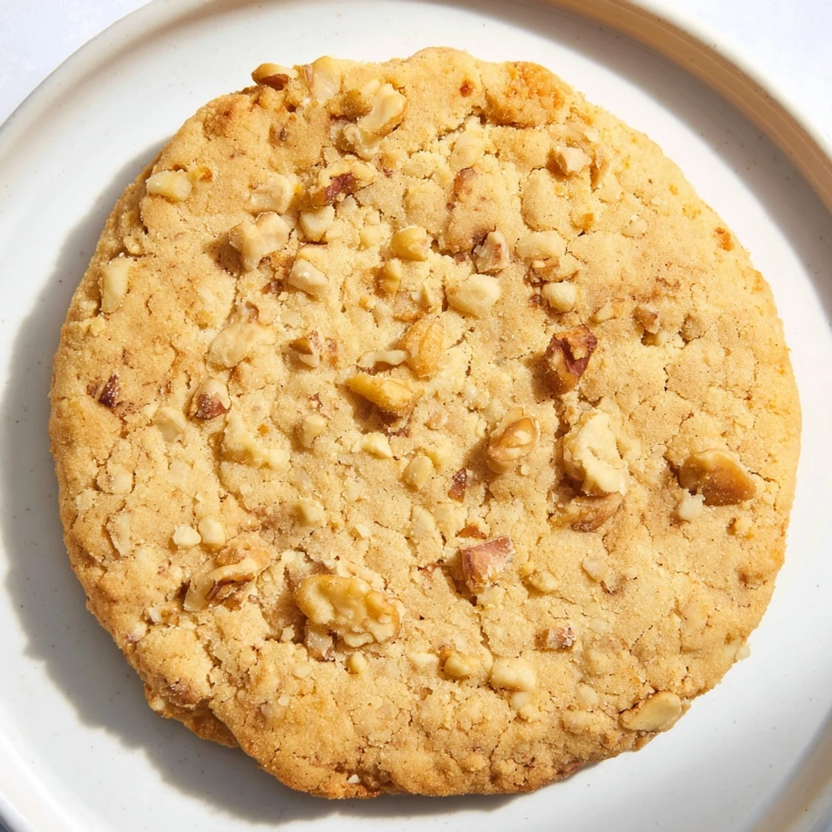Golden brown keto vanilla walnut crunch cookies fresh from the oven with visible chopped walnuts