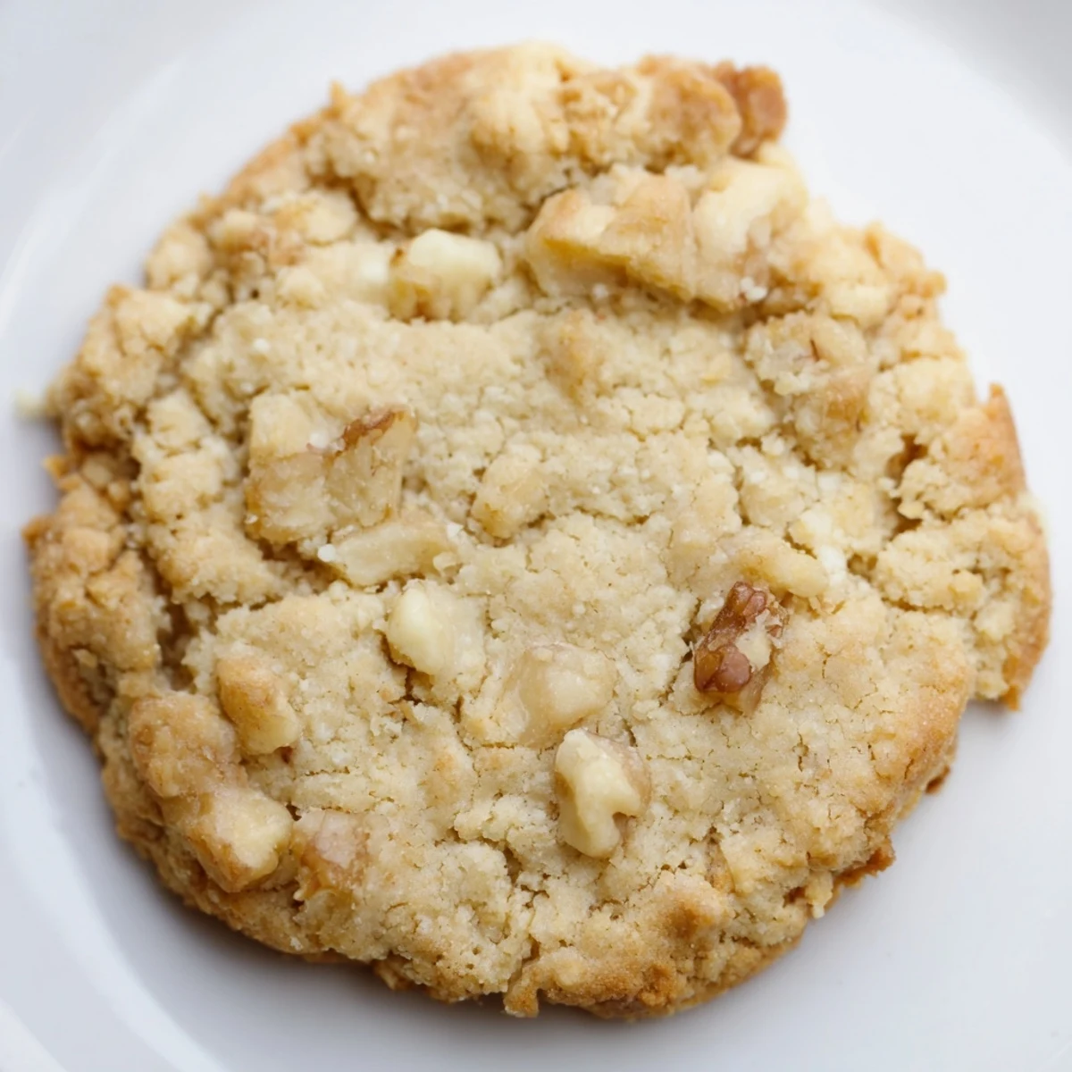 Buttery low-carb vanilla cookies with crunchy walnut pieces arranged on a rustic wooden board