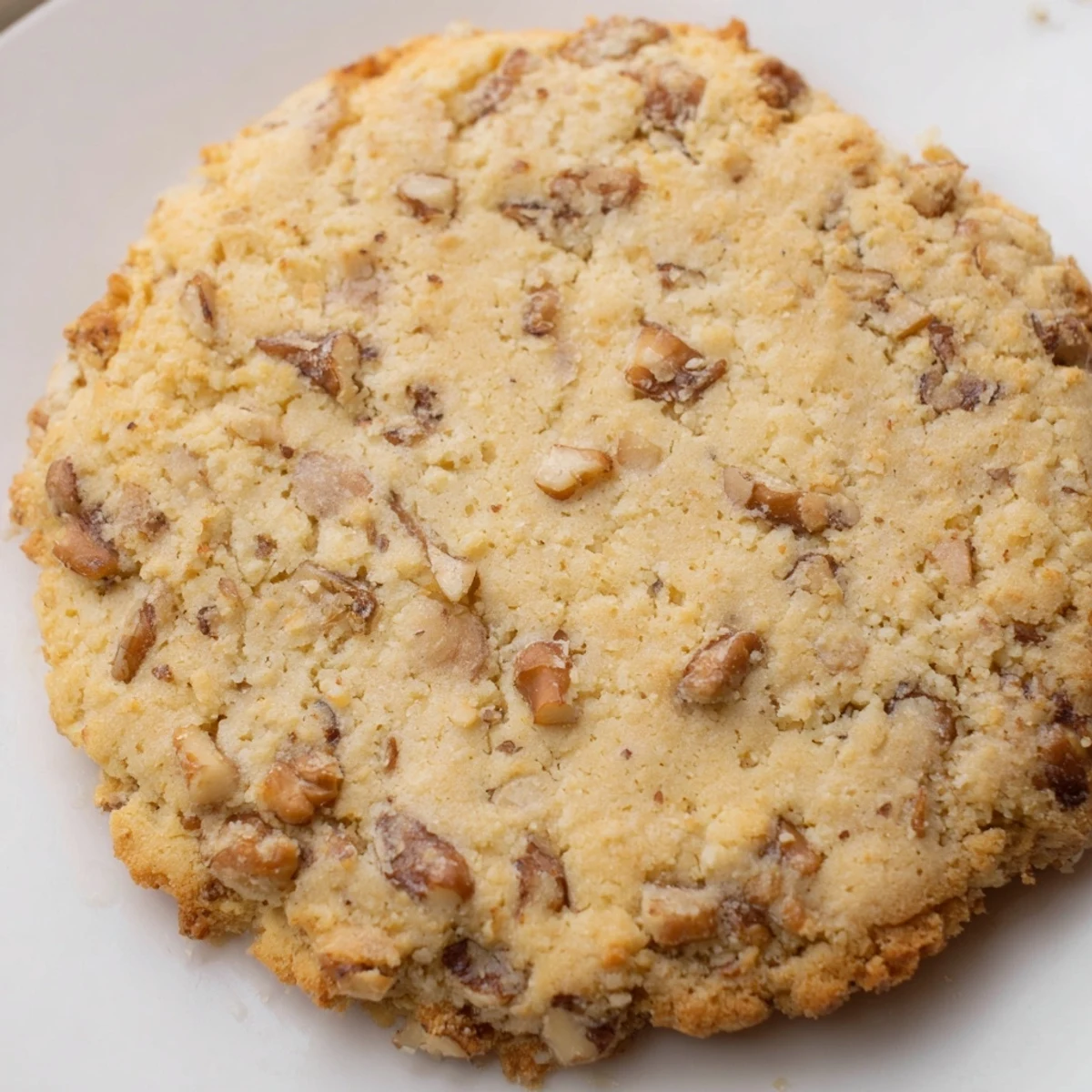 Stack of homemade keto vanilla walnut crunch cookies showing textured almond flour dough and golden edges