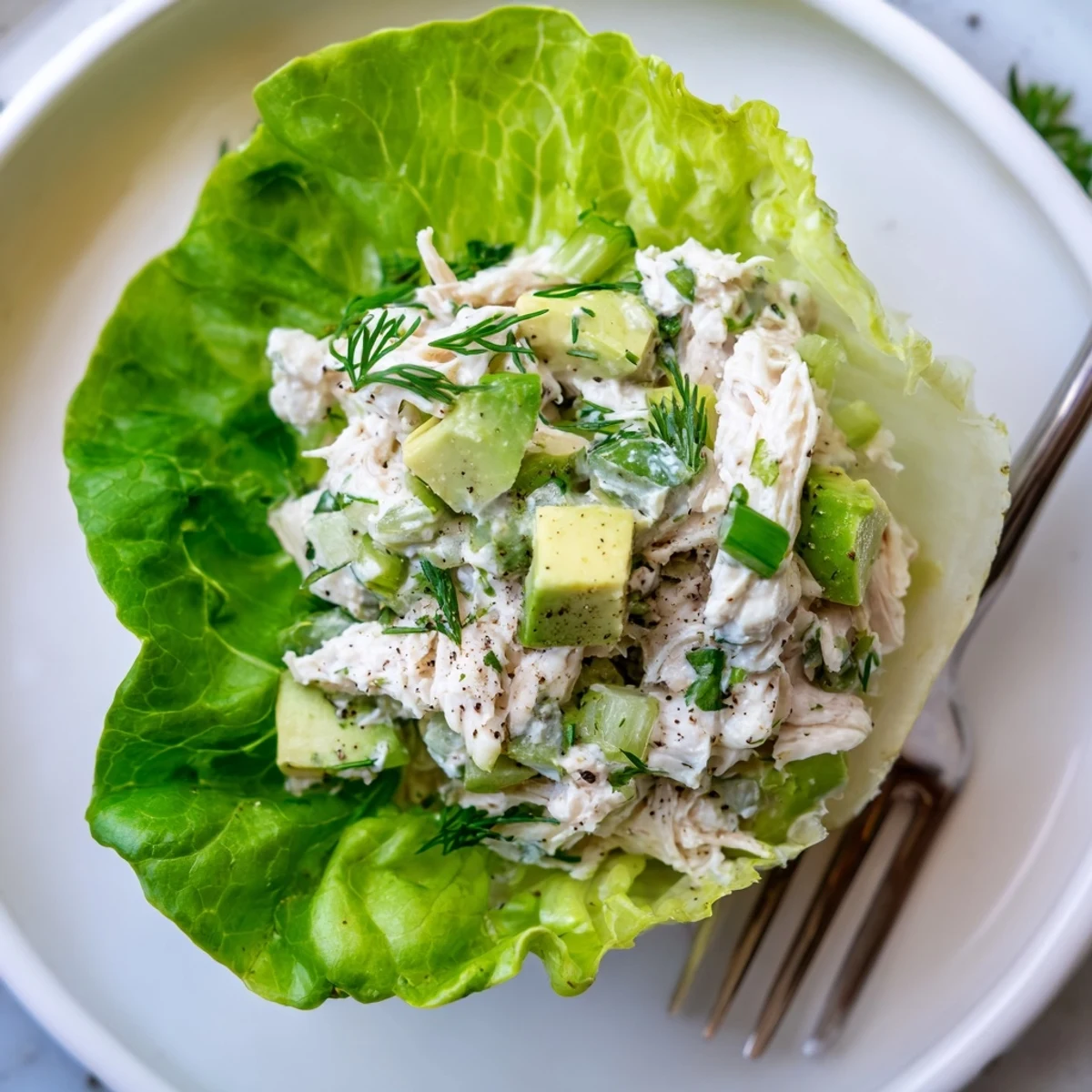 Bright Cottage Cheese Avocado Herb Chicken Salad Cups served as light protein-packed bites