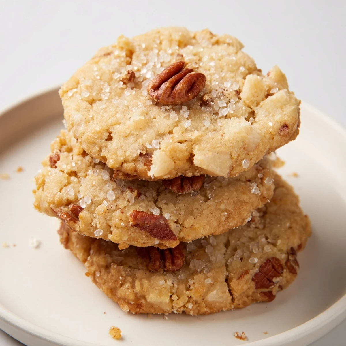 Keto Maple Pecan Butter Crunch Cookies cooling on parchment, golden edges, nutty aroma