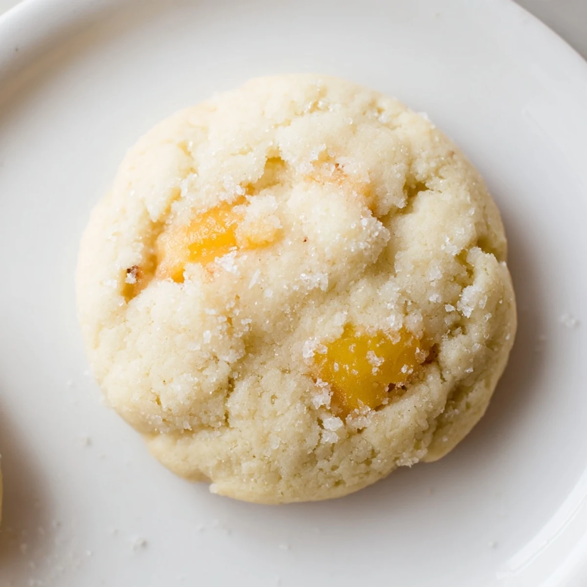Fresh baked Vegan Vanilla Peach Sugar Cookies rolled in sparkling sugar, summer snack