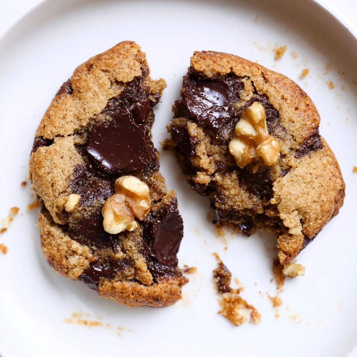 Gluten-Free Dark Chocolate Walnut Crisp Cookies cooling on rack next to milk