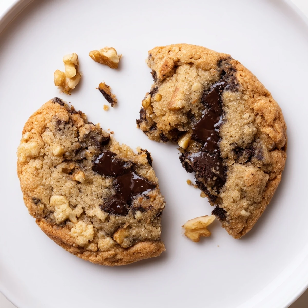 Warm plate offers Gluten-Free Dark Chocolate Walnut Crisp Cookies with golden edges