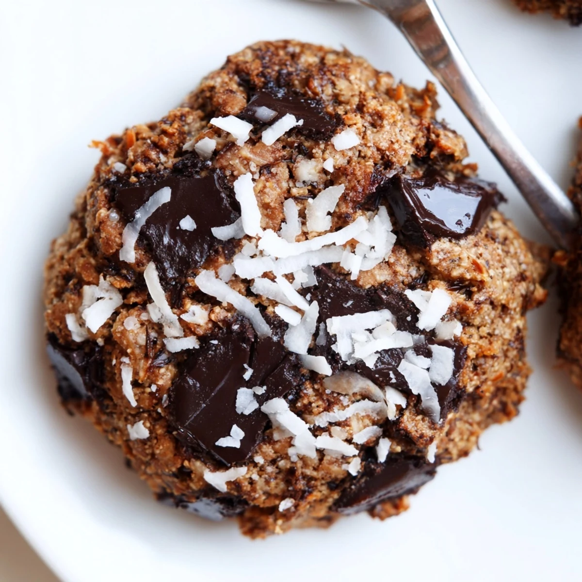 Gluten-Free Espresso Chocolate Coconut Butter Cookies cooling on wire rack, melty chocolate chunks