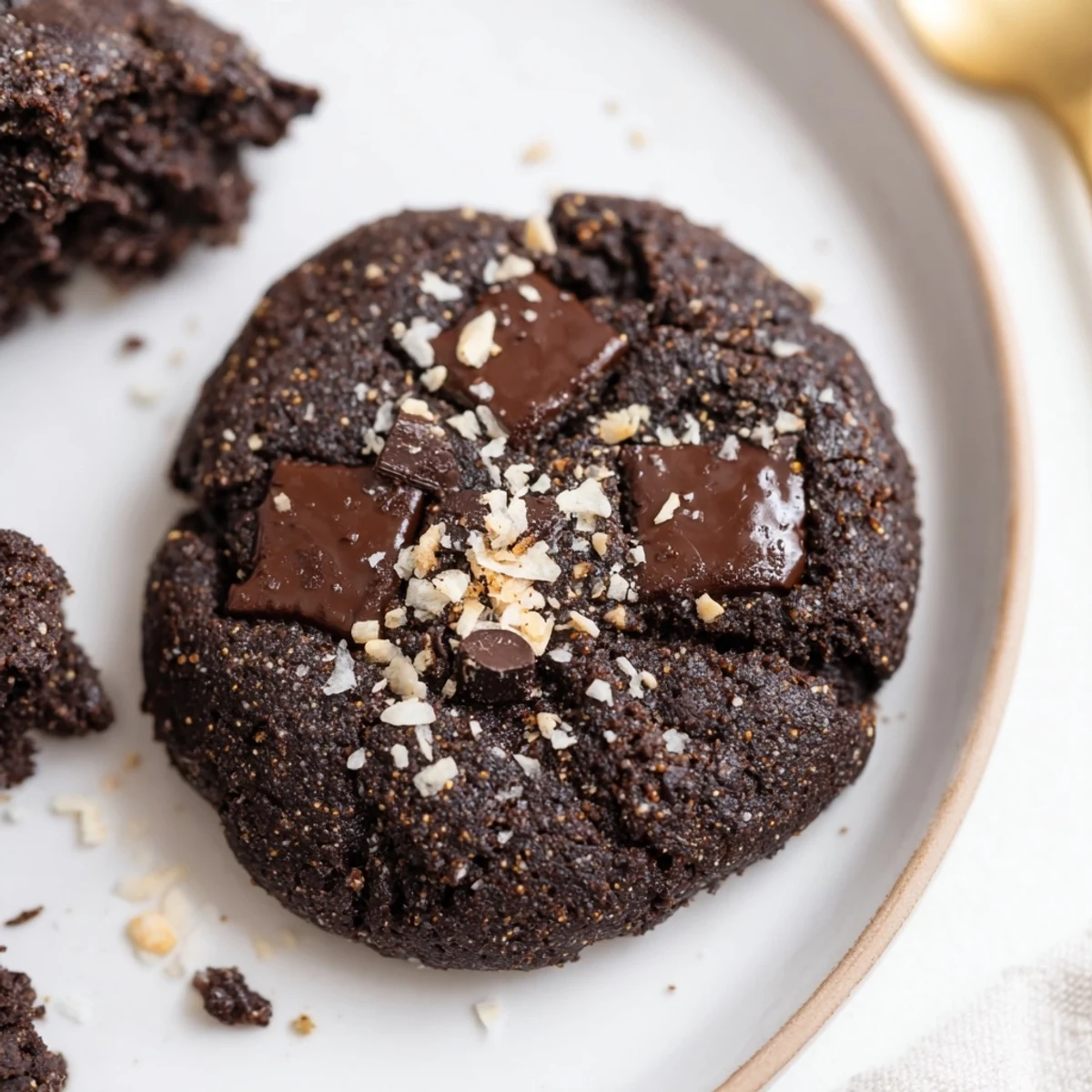 Batch of Gluten-Free Espresso Chocolate Coconut Butter Cookies served with steaming mug of coffee