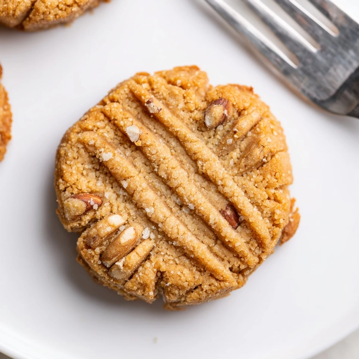 Warm Keto Vanilla Almond Butter Crisp Cookies piled with toasted almonds