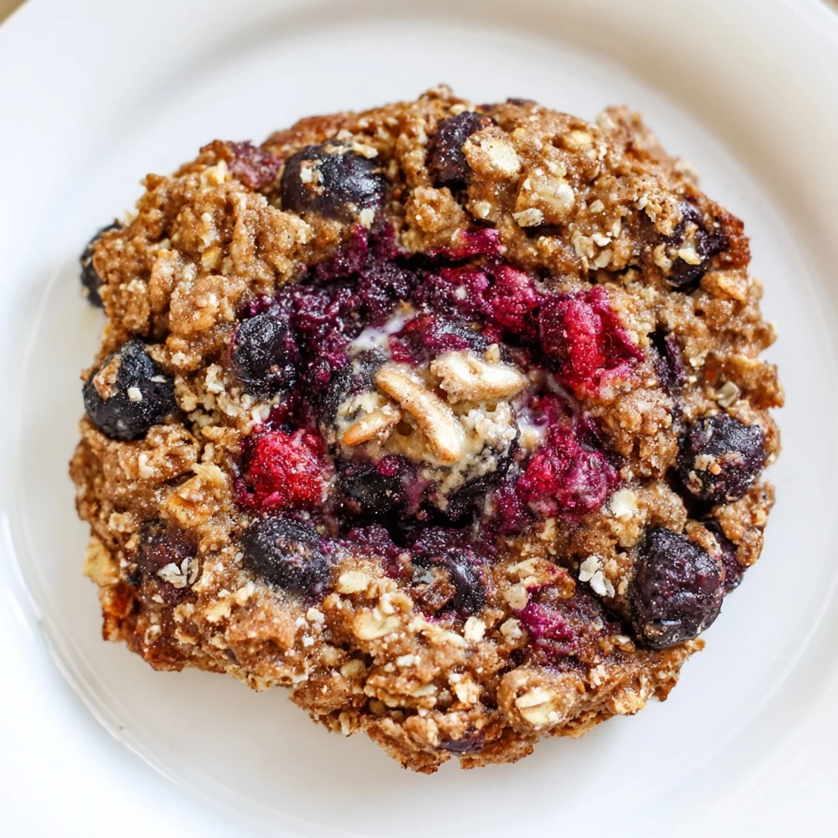 Close-up of chewy Vegan Blueberry Raspberry Cream Oatmeal Raisin Cookies, tangy berry pockets