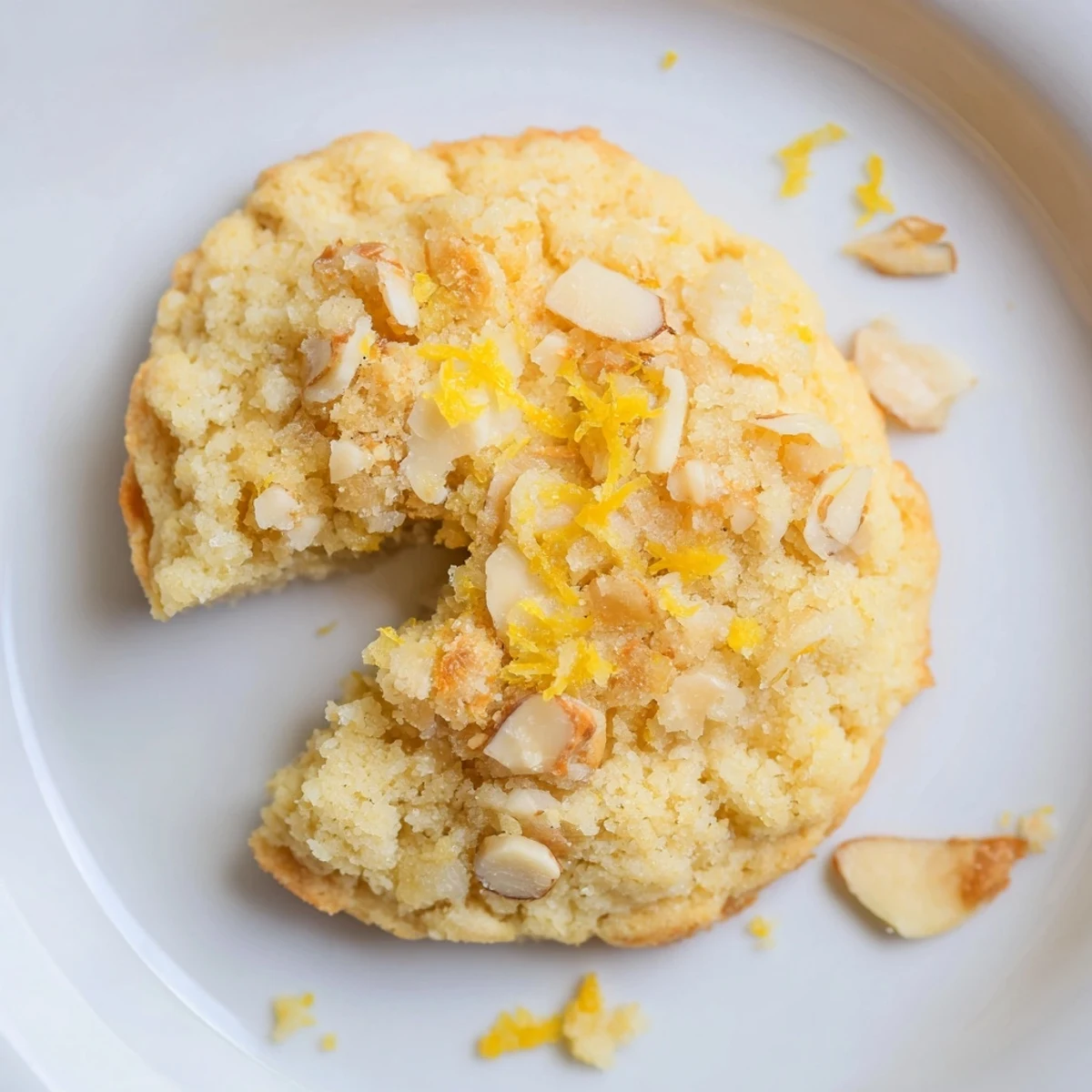 Warm Gluten-Free Lemon Almond Crumble Cookies cooling on parchment, lemon zest sparkle