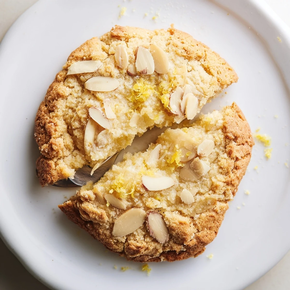 Stacked Gluten-Free Lemon Almond Crumble Cookies, crunchy almond topping and bright lemon aroma