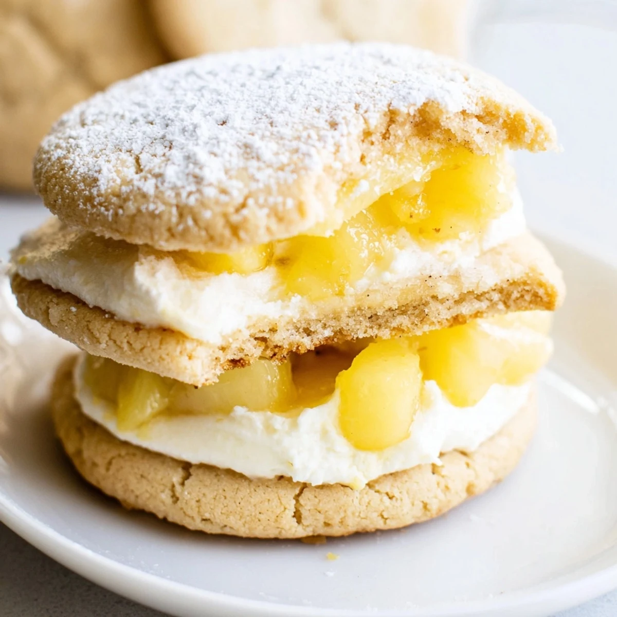 Vegan Pineapple Mango Cream Sugar Cookies with glossy tropical filling, chilled