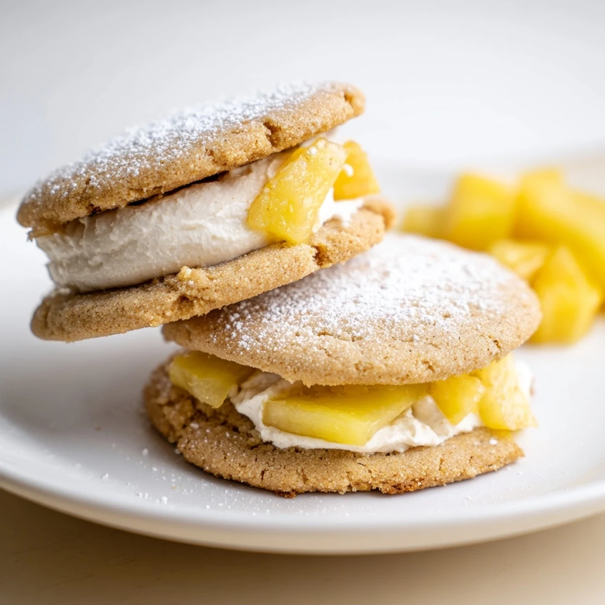 Fresh-baked Vegan Pineapple Mango Cream Sugar Cookies sandwiched with bright citrus cream