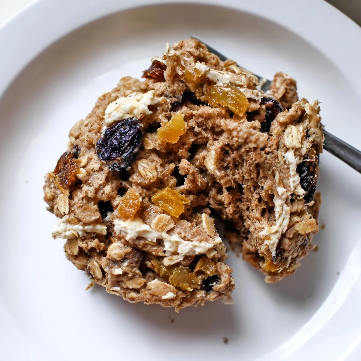 Fresh-baked Vegan Blueberry Mango Cream Oatmeal Raisin Cookies stacked beside almond milk mug